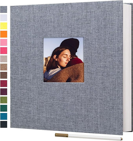potricher Large Photo Album Self Adhesive 3x5 4x6 5x7 8x10 10x12 Pictures Linen Cover 40 Blank Pages Magnetic DIY Scrapbook Album with A Metallic Pen (Gray, 13.2x12.8 inch 40 Pages)