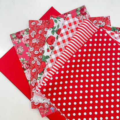 7Pcs 20" x 20" Cotton Fabric DIY Making Supplies Quilting Patchwork Fabric Fat Quarter Bundles DIY for Quilting Cotton Patchwork Cushions (Red, 20" x 20")
