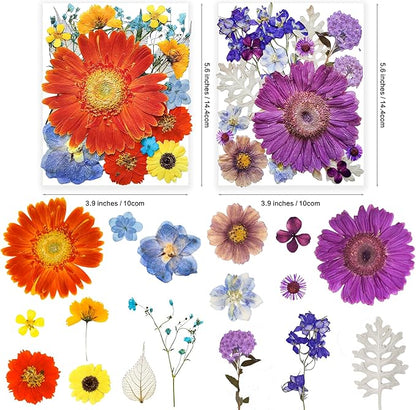 120pcs Real Nature Dried Pressed Flowers for Resin Craft, Dry Pressing Floral with Butterfly Stickers Set for DIY Jewelry Making Nail Card Scrapbook Art Tranquility