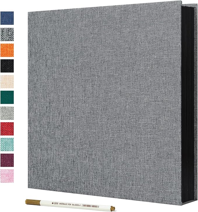 Spbapr Large Photo Album Self Adhesive Linen Cover Magnetic Scrapbook Album DIY Scrap Book 60 Black Sticky Pages for 3x5 4x6 5x7 8x10 Pictures with A Metal Pen