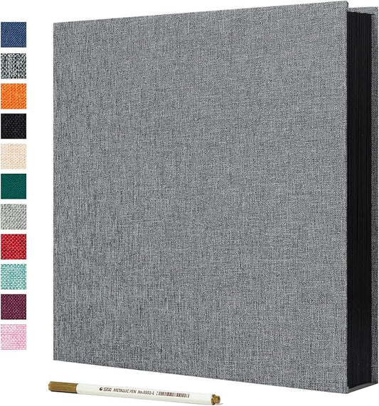 Spbapr Large Photo Album Self Adhesive Linen Cover Magnetic Scrapbook Album DIY Scrap Book 60 Black Sticky Pages for 3x5 4x6 5x7 8x10 Pictures with A Metal Pen