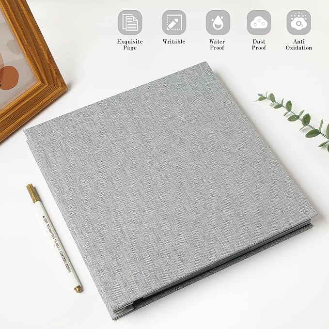 Spbapr Large Photo Album Self Adhesive Linen Cover Magnetic Scrapbook Album DIY Scrap Book 60 Black Sticky Pages for 3x5 4x6 5x7 8x10 Pictures with A Metal Pen