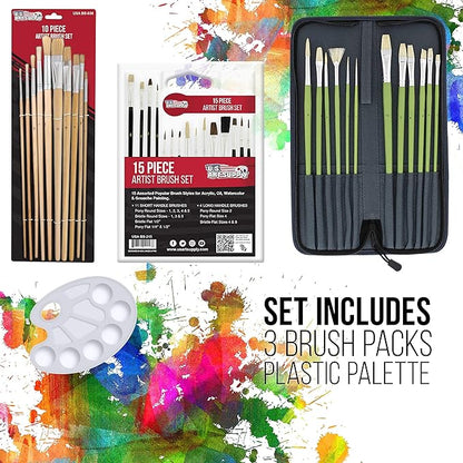 U.S. Art Supply 70-Piece Artist Oil Painting Set with Aluminum Field Easel, Wood Table Easel, 24 Oil Paint Colors, 37 Brushes, 2 Stretched Canvases, 6 Canvas Panels, Painting Pad, Palette & More