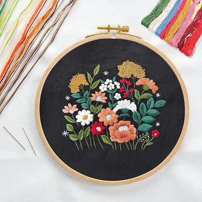 MAMUNU Canvas Tote Bag Embroidery Kit with Pattern for Beginners, Arts and DIY Crafts Kits for Adults, Include Instructions Embroidery Bag, Embroidery Hoops, Color Threads and Tool (Black)