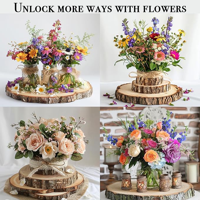 10 Pcs Large Wood Slices for Centerpieces - Rustic Wood Centerpieces for Tables, Natural Wood Slabs, Ideal for Weddings, Crafts, and DIY Projects (8-9 inch)