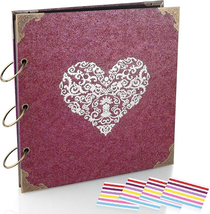 ADVcer Photo Album and DIY Scrapbook, 10x10 inch 50 Pages Double Sided, Vintage Hardcover Three-Ring Binder Picture Booth Albums with 6 Colors 408pcs Self Adhesive Photos Corners for Memory Keep (Red)