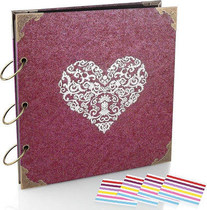ADVcer Photo Album and DIY Scrapbook, 10x10 inch 50 Pages Double Sided, Vintage Hardcover Three-Ring Binder Picture Booth Albums with 6 Colors 408pcs Self Adhesive Photos Corners for Memory Keep (Red)