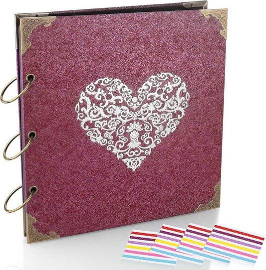 ADVcer Photo Album and DIY Scrapbook, 10x10 inch 50 Pages Double Sided, Vintage Hardcover Three-Ring Binder Picture Booth Albums with 6 Colors 408pcs Self Adhesive Photos Corners for Memory Keep (Red)
