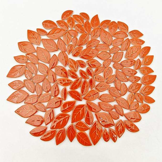 500g/1.1lb Leaf-Shaped Ceramic Mosaic Tiles,Ceramic Mosaic Pieces for Crafts,Mosaic Tiles for Home Decoration or DIY Crafts,Mosaic Making Supplies. (Caramel Color)