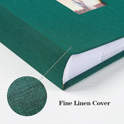 Mublalbum Small 4x6 Photo Album Linen Cover with Memo Areas Photobook Pictures Book Holds Vertical Pockets for Wedding Family Baby and Vacation (Dark Green)
