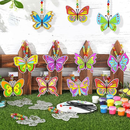 WinnerWhy 30 Sets Butterfly Suncatchers Window Art Kits, DIY Sun Catchers Bulk Crafts Paint Your Own Window Ornaments for Party Birthday Activity Home Decor