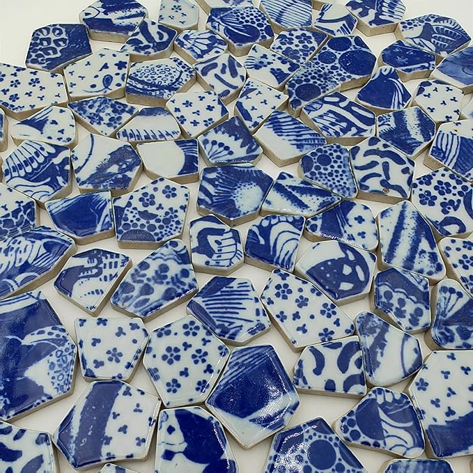 1.1 LB Porcelain Ceramic Mosaic Tiles,Broken Irregular Mosaic Tiles for DIY Craft Floor,Kitchen,Pool, Flower Pots Mosaic Making Supplies (Porcelain 02)