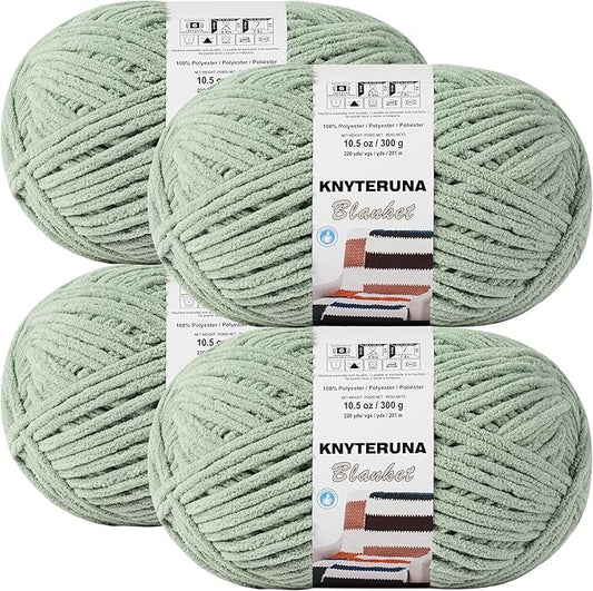 #6 Super Bulky Blanket Yarn for Crocheting - 4 Skeins(Each 10.5oz/300g, 220yds/201m), Chunky Chenille Thick Plush Big Soft Yarn for Crocheting Knitting Blankets, Sage Green