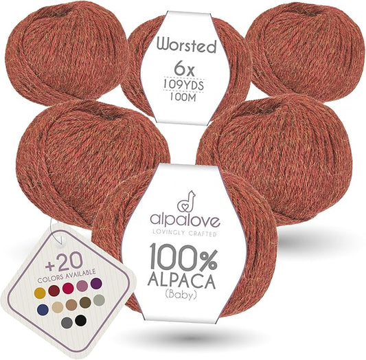 Worsted Set (6 x 1.75 oz) Super Soft Baby Alpaca Knitting Yarn Fall Leaves 656 Yards