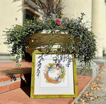 RIOLIS - Wreath with Bird Cherry 1536, Floral Cross Stitch Kits 11.75"x11.75", Cross Stitch Kits for Beginners & Advanced, Crossstitching Kit Adult, Embroidery Counted Stitching Kit