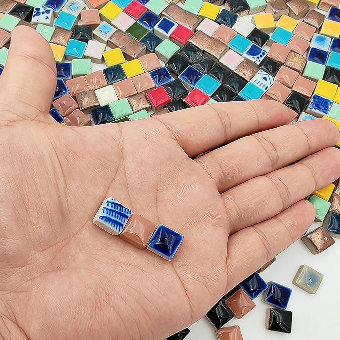 500g/1.1lb Random Color Irregular Ceramics Mosaic Tiles,DIY Making Creative Ceramic Mosaic Tiles for DIY Craft Plates Flowerpots Vases Cups Mosaic Making Supplies (Mix Square)