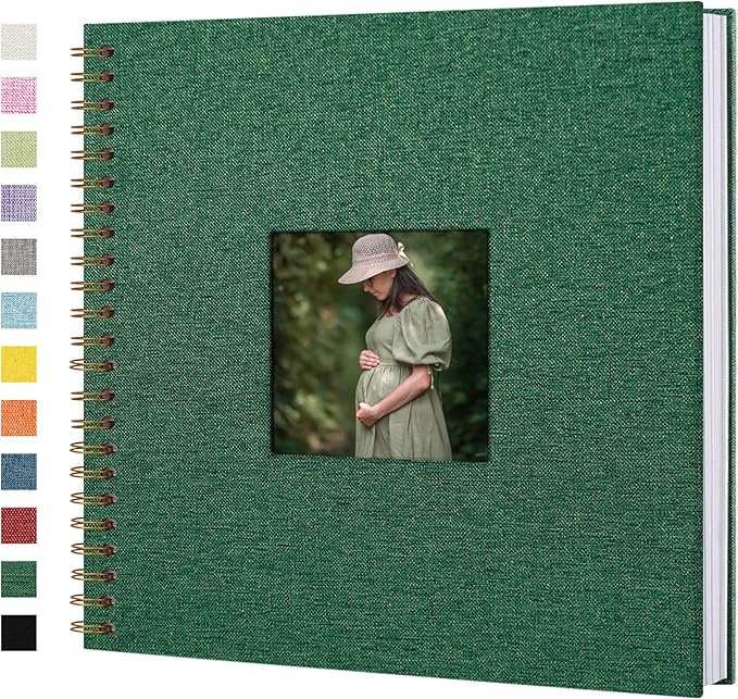Yopih Linen Covered Scrapbook Photo Album, 12x12 Inches with Hardcover Kraft White Pages - Ideal for Travel, Wedding, Guest Book, Christmas, Baby Shower (40 Sheets/80 Pages)