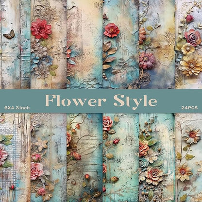 Scrapbook Paper,24 Sheets 6x4.3 Inch Floral scrapbook supplies,Single-Sided Vivid Origami Decoupage Paper for Diy Crafts, Card Making, Art Journaling