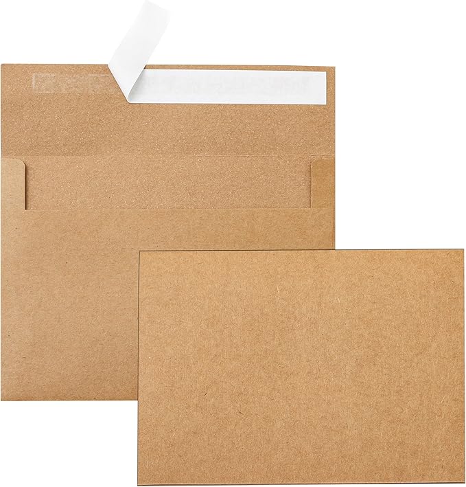 Brown Blank Greeting Cards and Envelopes 5 x 7 Heavyweight Flat Cardstock and A7 Envelopes Printable Self Seal 20 Packs for DIY Wedding Invitations, Baby Shower, Thank You Cards