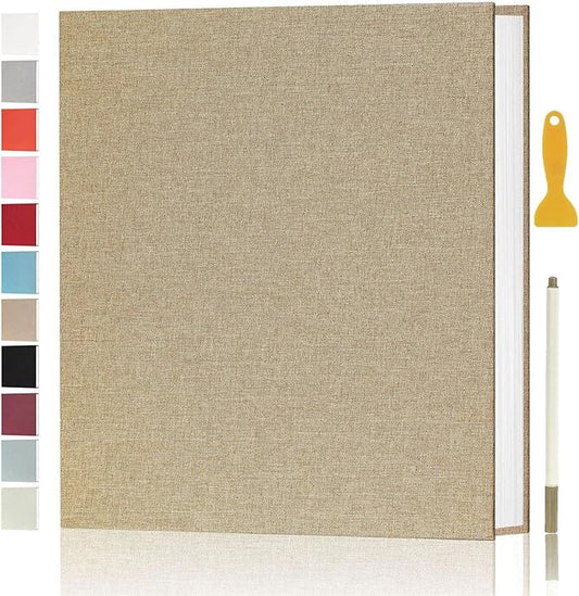 Aenbuslm Photo Album Self Adhesive Pages for 4x6 5x7 8x10 Pictures Scrapbook Magnetic Photo Albums with Sticky Pages Books with A Metallic Pen for Baby Wedding Family 11x10.6 Yellow 40 Pages