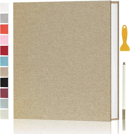 Aenbuslm Photo Album Self Adhesive Pages for 4x6 5x7 8x10 Pictures Scrapbook Magnetic Photo Albums with Sticky Pages Books with A Metallic Pen for Baby Wedding Family 13.2x12.8 Yellow 60 Pages