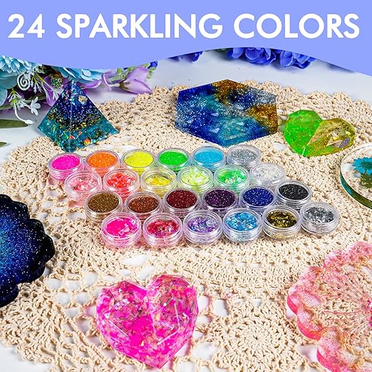 Teexpert Epoxy Resin Kit for Beginners, 32OZ Resin Kit with Silicone Molds, Complete Set with 24 Colors, Dried Flowers and Art Supplies, Crafts for Adults, Gift Set for DIY Coaster & Decor
