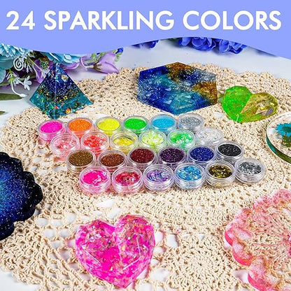 Teexpert Epoxy Resin Kit for Beginners, 32OZ Resin Kit with Silicone Molds, Complete Set with 24 Colors, Dried Flowers and Art Supplies, Crafts for Adults, Gift Set for DIY Coaster & Decor