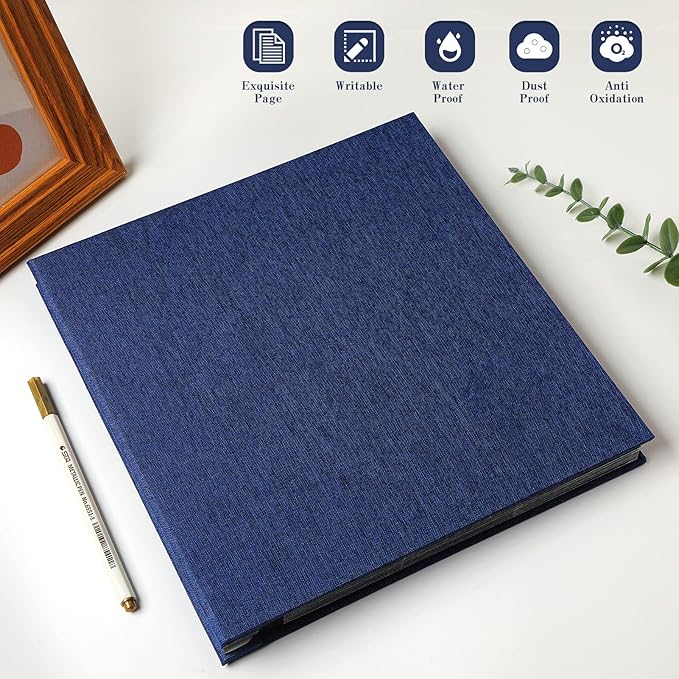 Spbapr Large Photo Album Self Adhesive Linen Cover Magnetic Scrapbook Album DIY Scrap Book 60 Black Sticky Pages for 3x5 4x6 5x7 8x10 Pictures with A Metal Pen
