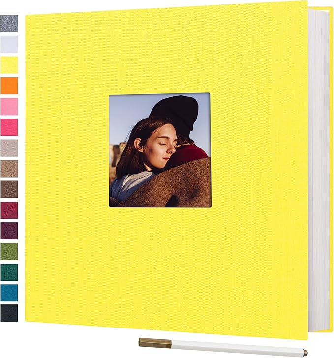 potricher Large Photo Album Self Adhesive 3x5 4x6 5x7 8x10 10x12 Pictures Linen Cover 80 Blank Pages Magnetic DIY Scrapbook Albums with A Metallic Pen (Yellow)