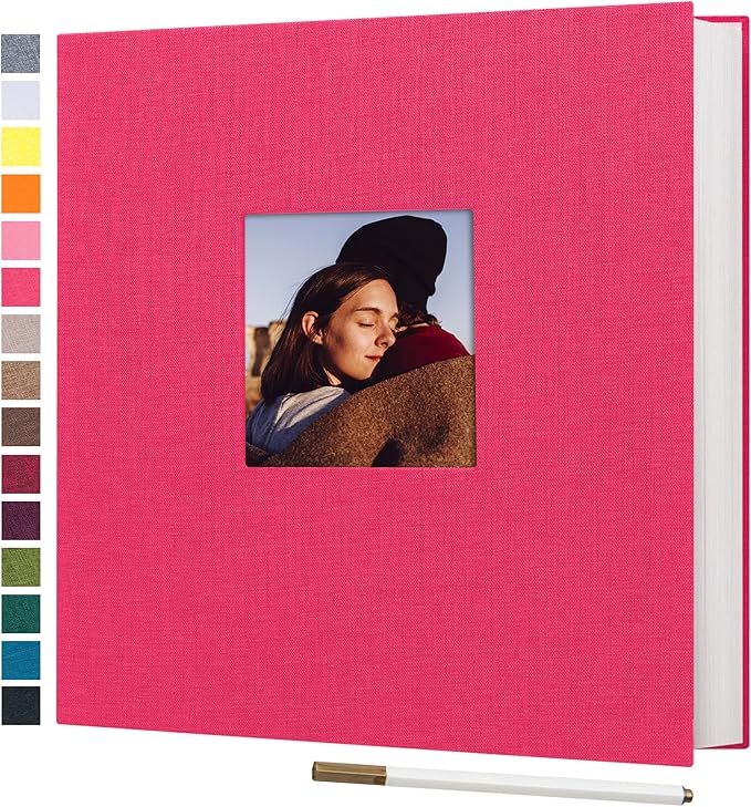 potricher Large Photo Album Self Adhesive 4x6 5x7 8x10 Pictures Linen Cover 80 Blank Pages Magnetic DIY Scrapbook Albums with A Metallic Pen (Rose Red)