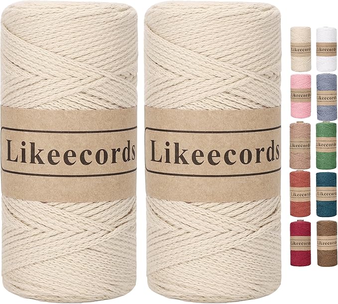 100% Cotton Cord Crochet Yarn Bag Cord 2mm 350Yards Braided Macrame Cord Macrame Rope Crochet Thread Gift for Knitter(Apricot)