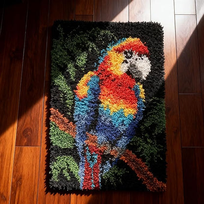 KitsMaster Bright Macaw Latch Hook Kit – Pre-Printed Canvas, Color-Coded Yarn, Tropical Décor Craft Kit, Rug Craft for Adults & Beginners, 23.6''x15.8'' (Tropical Parrot)