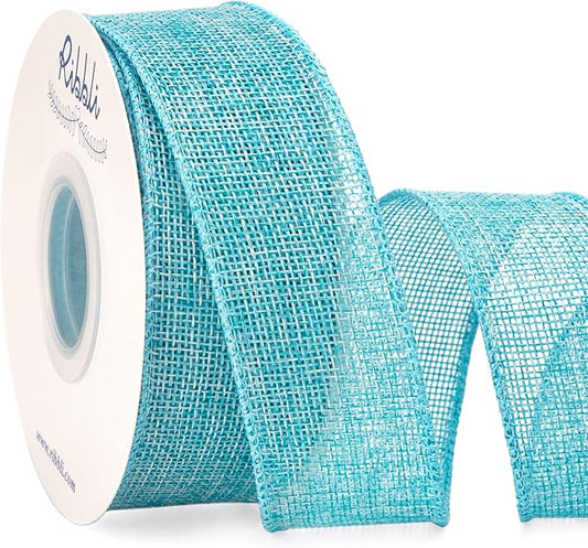Ribbli Light Blue/Ocean Blue Burlap Wired Ribbon,1-1/2” Inch x Continuous 10 Yard, Wired Edge Ribbon for Big Bow,Wreath,Tree Decoration,Outdoor Decoration