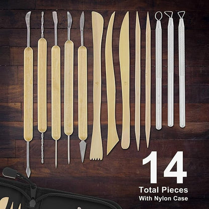 U.S. Art Supply Pottery & Clay Tools Set (14-Piece) - Includes Pottery Tools, Canvas Case for Sculpting, Ceramics, and Easy Storage & Transport