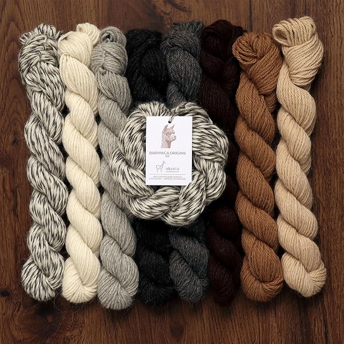 Origins Limited Collection - 100% Baby Alpaca Yarn Wool Set of 8 Hanks (200 Grams) DK Weight Made in Peru Natural Undyed Colors Heavenly Soft Perfect for Knitting and Crocheting (Assorted Colors, DK)