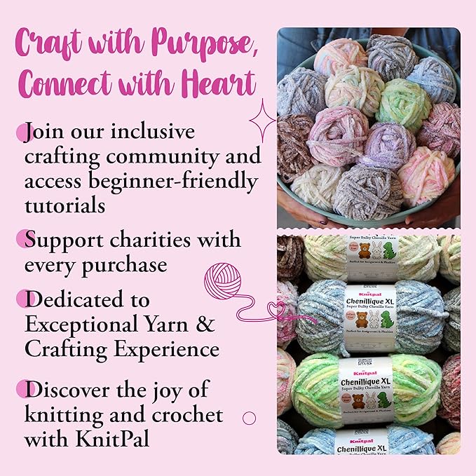 Chenillique XL Super Bulky Chenille Yarn – 100g Skein (88 Yards) + Safety Eyes + Free Plushie Pattern – Plush Polyester Yarn for Amigurumi, Crochet & Knitting - Spring Haze