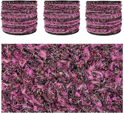Artisanal Yarn Collection Multifiber Fancy Yarn for Knitting Crocheting Crafts DIY, Set of 3 Rolls (Dark Rose)