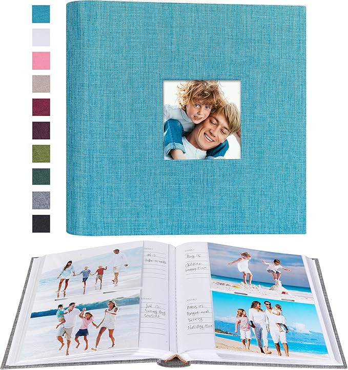 Mublalbum Photo Album 4x6 200 Photos Linen Cover with Memo Areas Photobook Pictures Book for Wedding Family Baby and Vacation (Blue)