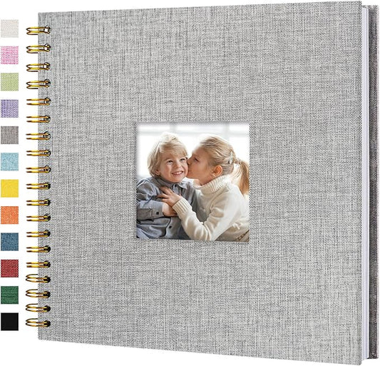 Hiwhy Scrapbook Photo Album Linen Cover, 10 x 10 Inch Hardcover Kraft White Pages Memory Book, for Travel Wedding Guest Book Christmas Baby Shower (20 Sheets/ 40 Pages,Grey)