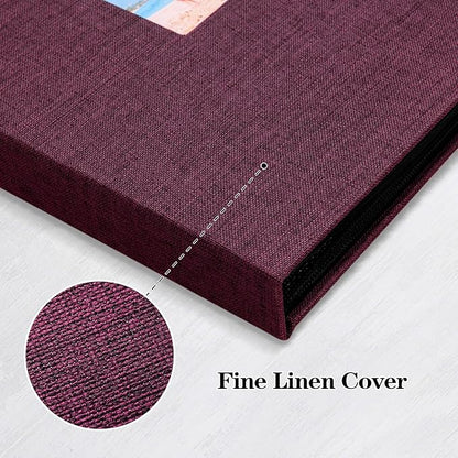 Mublalbum 2 Pack Small 4x6 Photo Album Linen Cover with Display Window Mini Picture Book Each Holds 52 Vertical Pockets for Artwork Postcards or Pictures Storage (Purple)