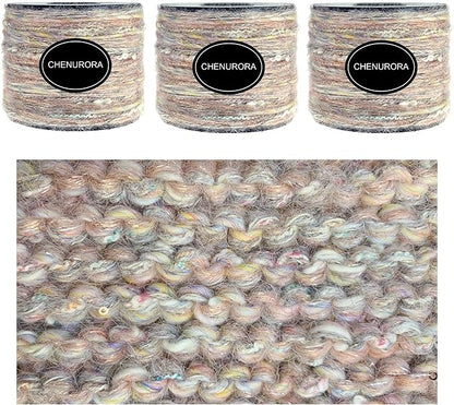Artisanal Yarn Collection Multifiber Multicolored Fancy Yarn with Subtle Shimmering Threads for Knitting Crocheting Crafts DIY, Set of 3 Rolls (Gray Pink)