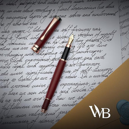 Wordsworth & Black Calligraphy Pen Gift Set, Includes Ink Bottle, 6 Ink Cartridges, Refill Converter, 6 Replacement Nibs, Luxury Bamboo, Journaling, Smooth Writing Pens [Violet Wood]