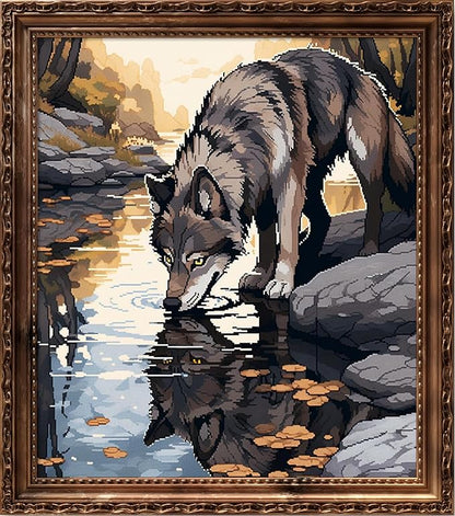 Leczany Cross Stitch Kits 11CT Stamped Full Range of Embroidery Starter Kit for Beginners pre-Printed Canvas Pattern | Wolves Drink Water 14.2×16.5 inches