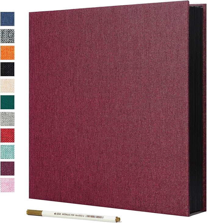 Spbapr Large Photo Album Self Adhesive Linen Cover Magnetic Scrapbook Album DIY Scrap Book 60 Black Sticky Pages for 4x6 5x7 8x10 10x12 Pictures with A Metal Pen