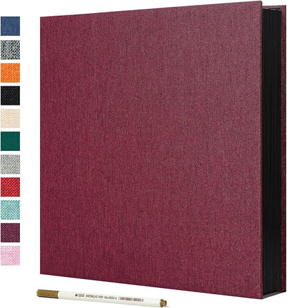 Spbapr Large Photo Album Self Adhesive Linen Cover Magnetic Scrapbook Album DIY Scrap Book 60 Black Sticky Pages for 4x6 5x7 8x10 10x12 Pictures with A Metal Pen