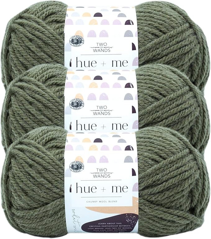 Lion Brand Yarn, Hue + Me Chunky Yarn for Crocheting, Knitting, and Crafts, Fatigues, 3 Pack