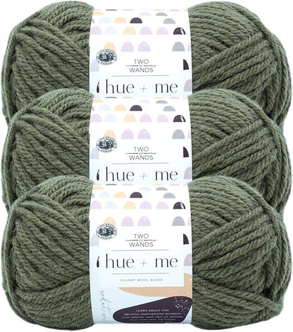 Lion Brand Yarn, Hue + Me Chunky Yarn for Crocheting, Knitting, and Crafts, Fatigues, 3 Pack