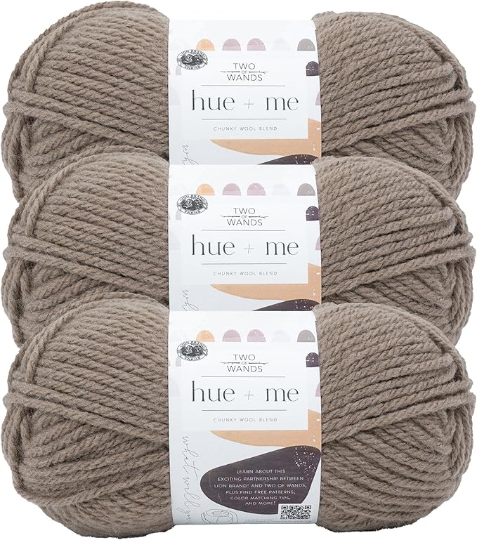 Lion Brand Yarn, Hue + Me Chunky Yarn for Crocheting, Knitting, and Crafts, Warm Stone, 3 Pack