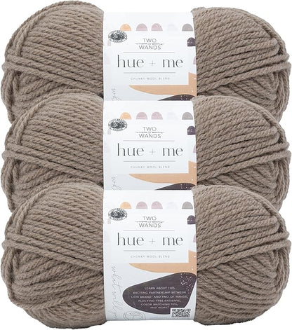 Lion Brand Yarn, Hue + Me Chunky Yarn for Crocheting, Knitting, and Crafts, Warm Stone, 3 Pack