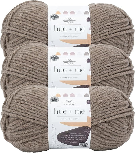 Lion Brand Yarn, Hue + Me Chunky Yarn for Crocheting, Knitting, and Crafts, Warm Stone, 3 Pack
